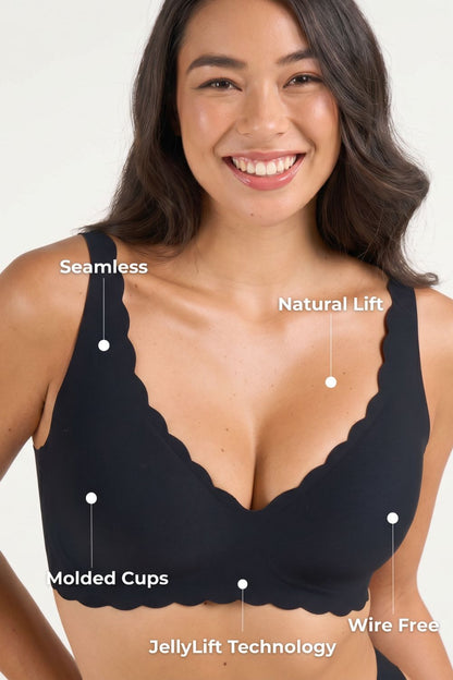 Seamless Deep V Push-Up Scalloped Wireless Jelly Bra