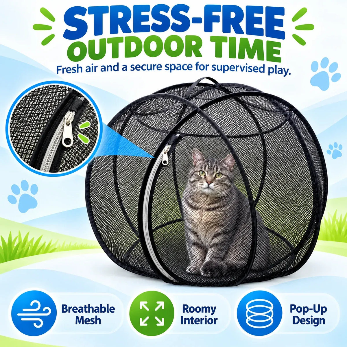 ⏳ Last Day 49% OFF – 🐱 Pop Up Cat Playpen | 32-Inch Breathable Mesh Enclosure for Indoor & Outdoor Use 🌿